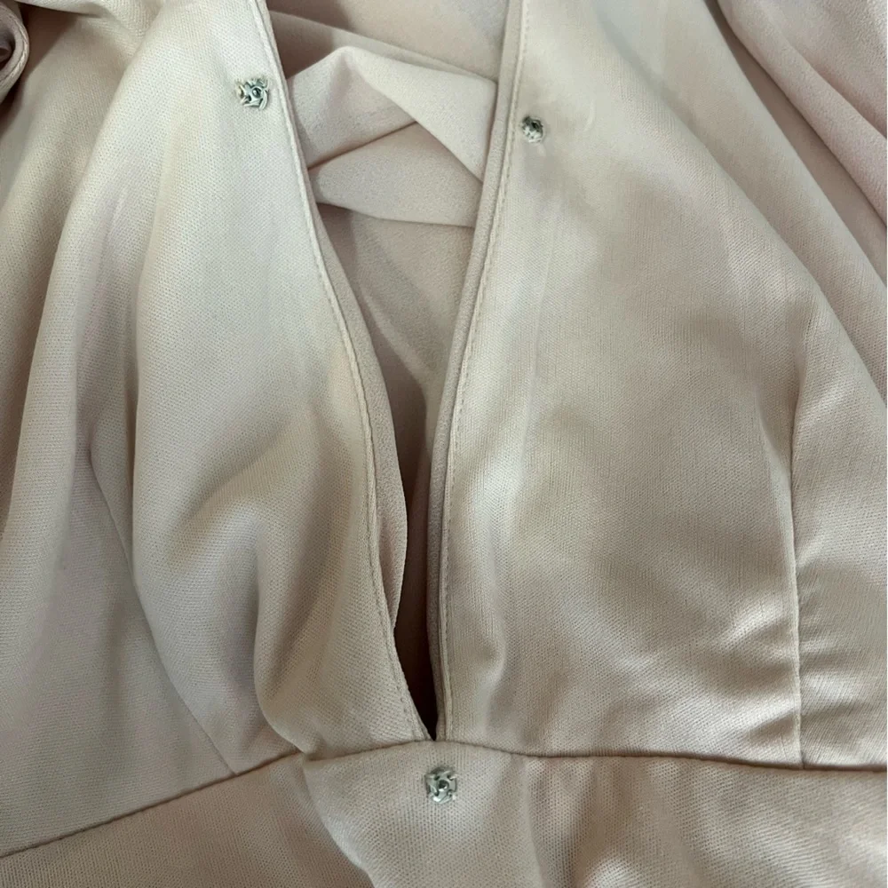 Lulu’s Deep V-Neck Blush Gown Maxi Prom Dress With Front Slit Grecian Goddess S - Picture 13 of 16